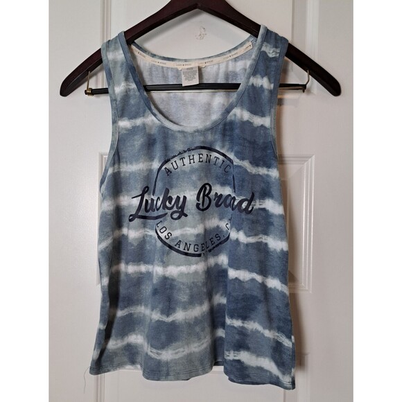 Lucky Brand Women's Blue Tie Dye Logo Racerback Tank Top Size XL - Picture 4 of 8